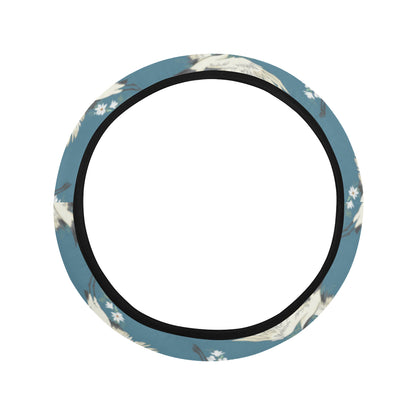 Crane Pattern Print Design 02 Steering Wheel Cover with Elastic Edge