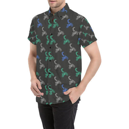 Motocross Pattern Print Design 02 Men's Short Sleeve Button Up Shirt