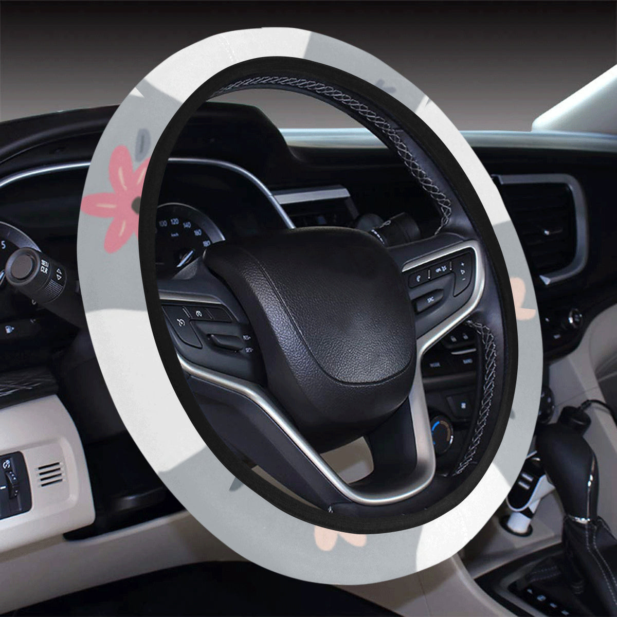 Llama Pattern Print Design 010 Steering Wheel Cover with Elastic Edge