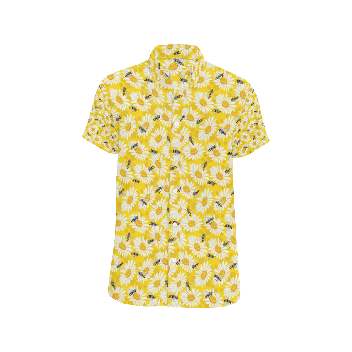 Bee Daisy Pattern Print Design 06 Men's Short Sleeve Button Up Shirt
