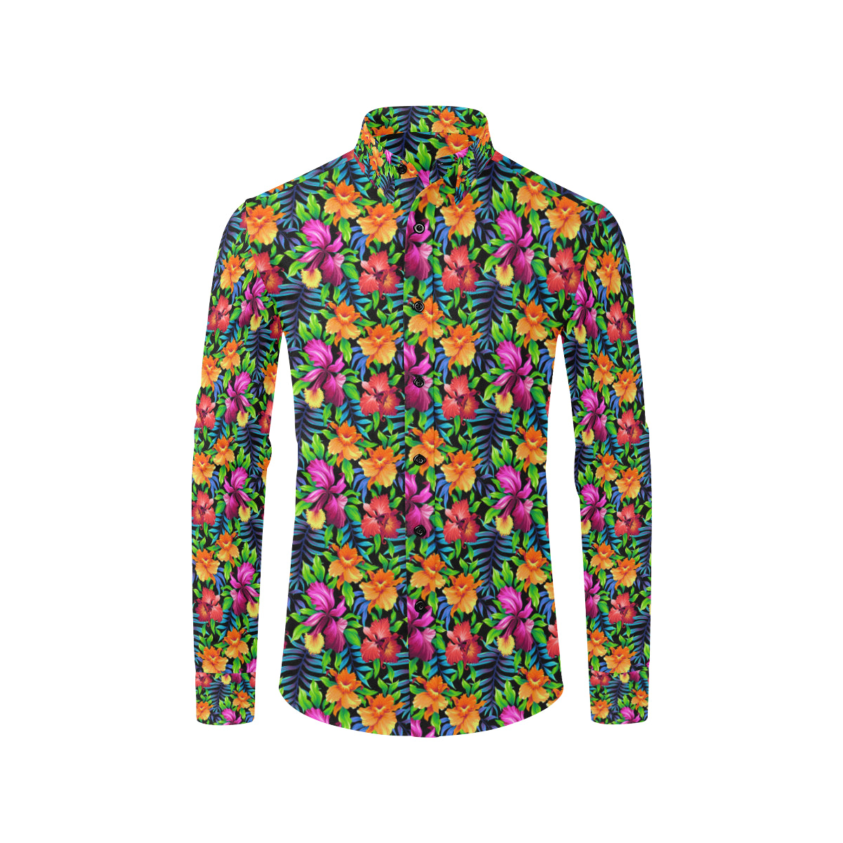 Tropical Folower Colorful Print Men's Long Sleeve Shirt