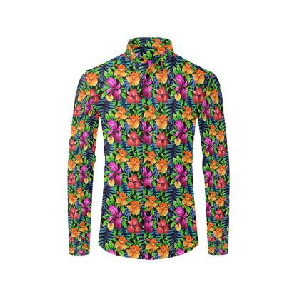 Tropical Folower Colorful Print Men's Long Sleeve Shirt