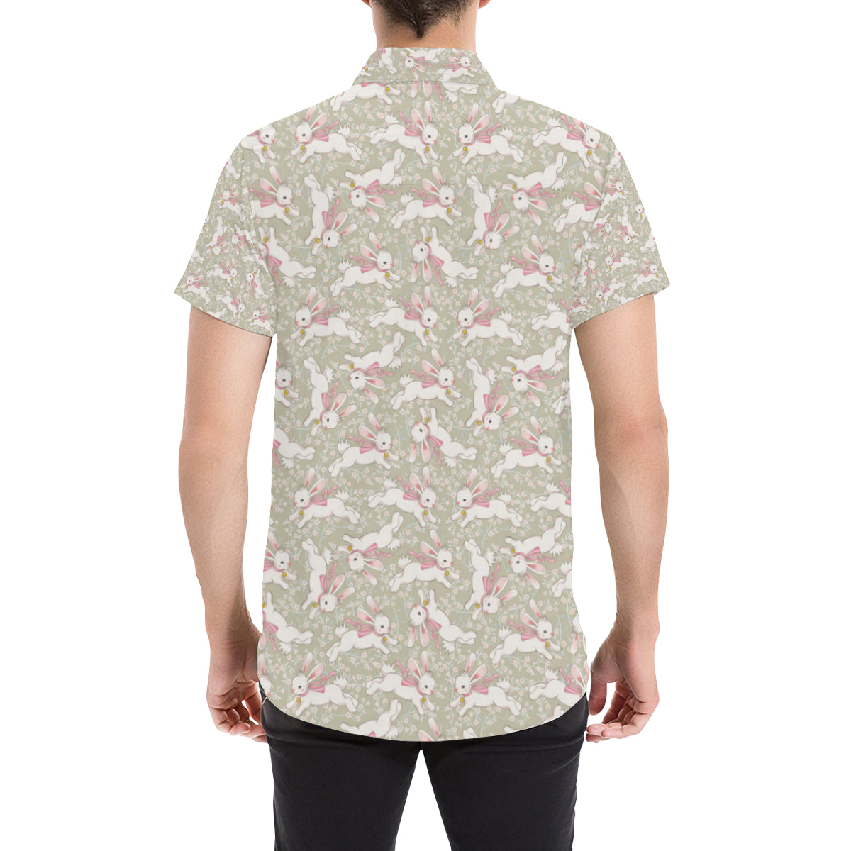 Bunny Pattern Print Design 06 Men's Short Sleeve Button Up Shirt