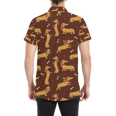 Dachshund Happy Print Pattern Men's Short Sleeve Button Up Shirt