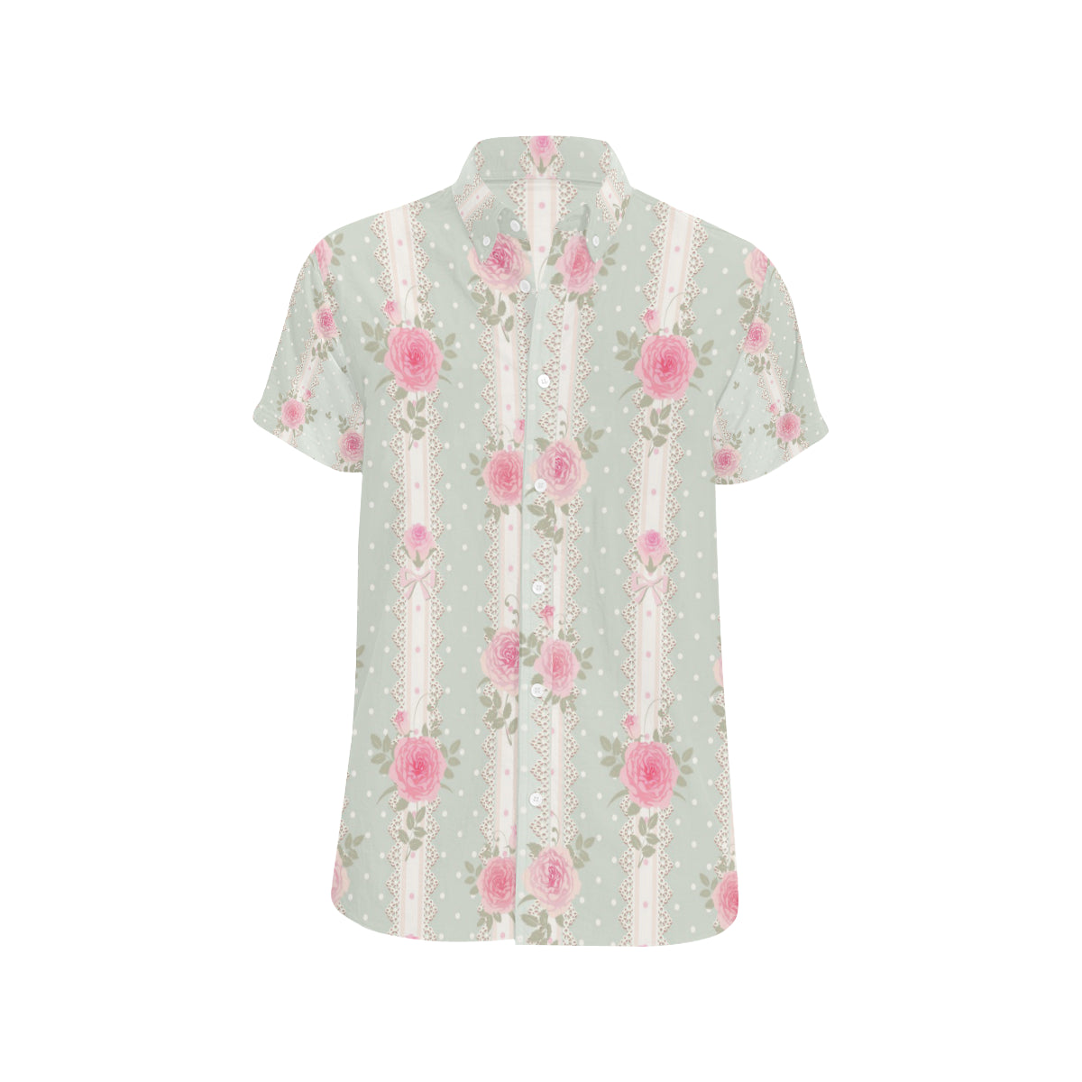 Rose Pattern Print Design RO016 Men's Short Sleeve Button Up Shirt