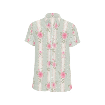 Rose Pattern Print Design RO016 Men's Short Sleeve Button Up Shirt