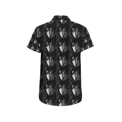 Wolf Black Dream Catcher Design Print Men's Short Sleeve Button Up Shirt