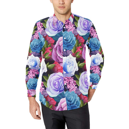Rose Pattern Print Design RO09 Men's Long Sleeve Shirt