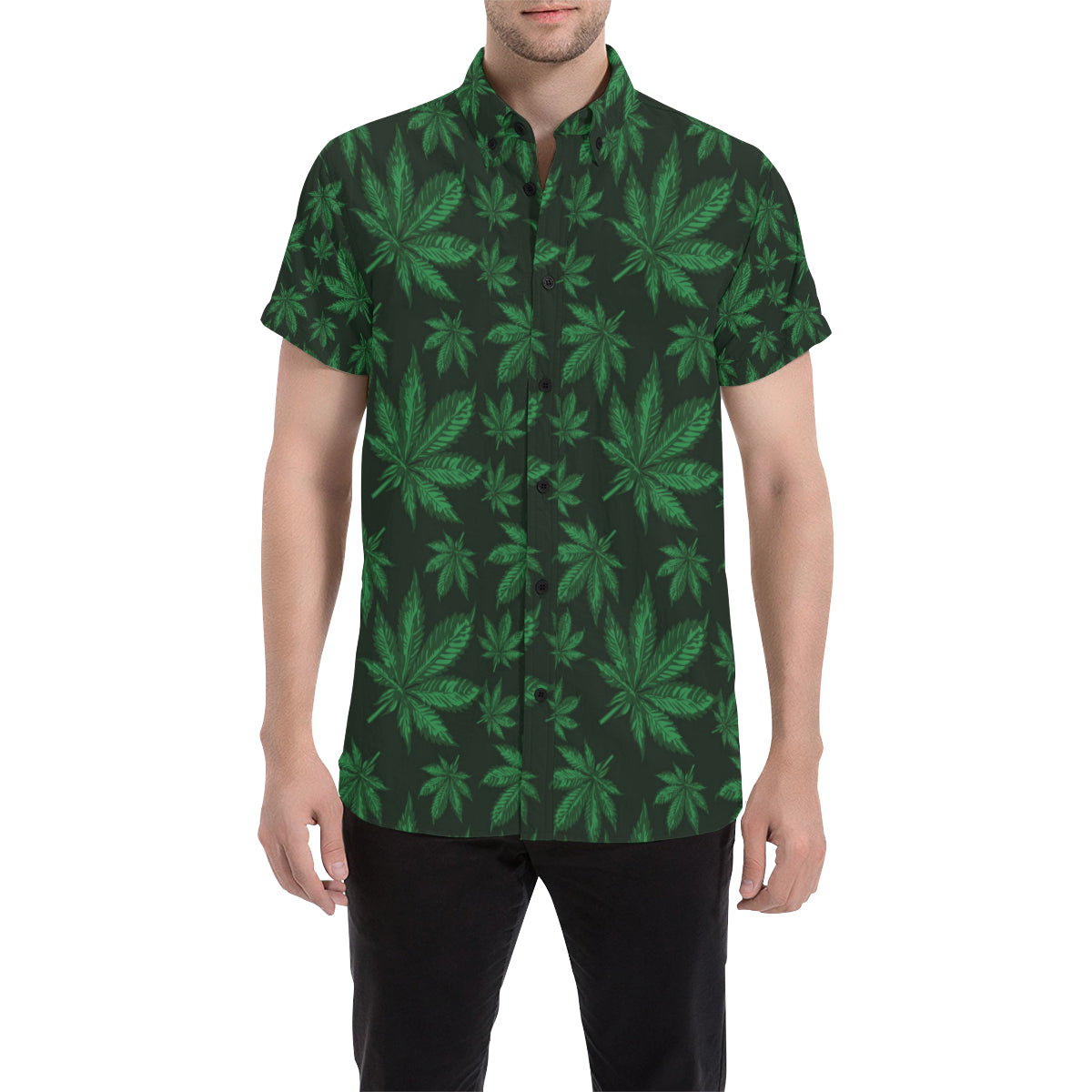 Pot Leaf Pattern Print Design A04 Men's Short Sleeve Button Up Shirt
