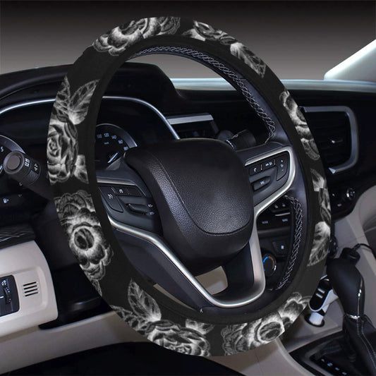 Camellia Pattern Print Design 02 Steering Wheel Cover with Elastic Edge