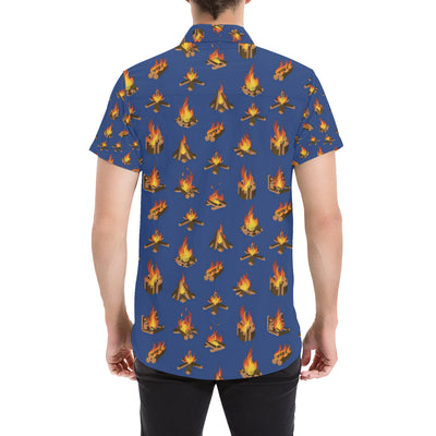 Campfire Pattern Print Design 03 Men's Short Sleeve Button Up Shirt