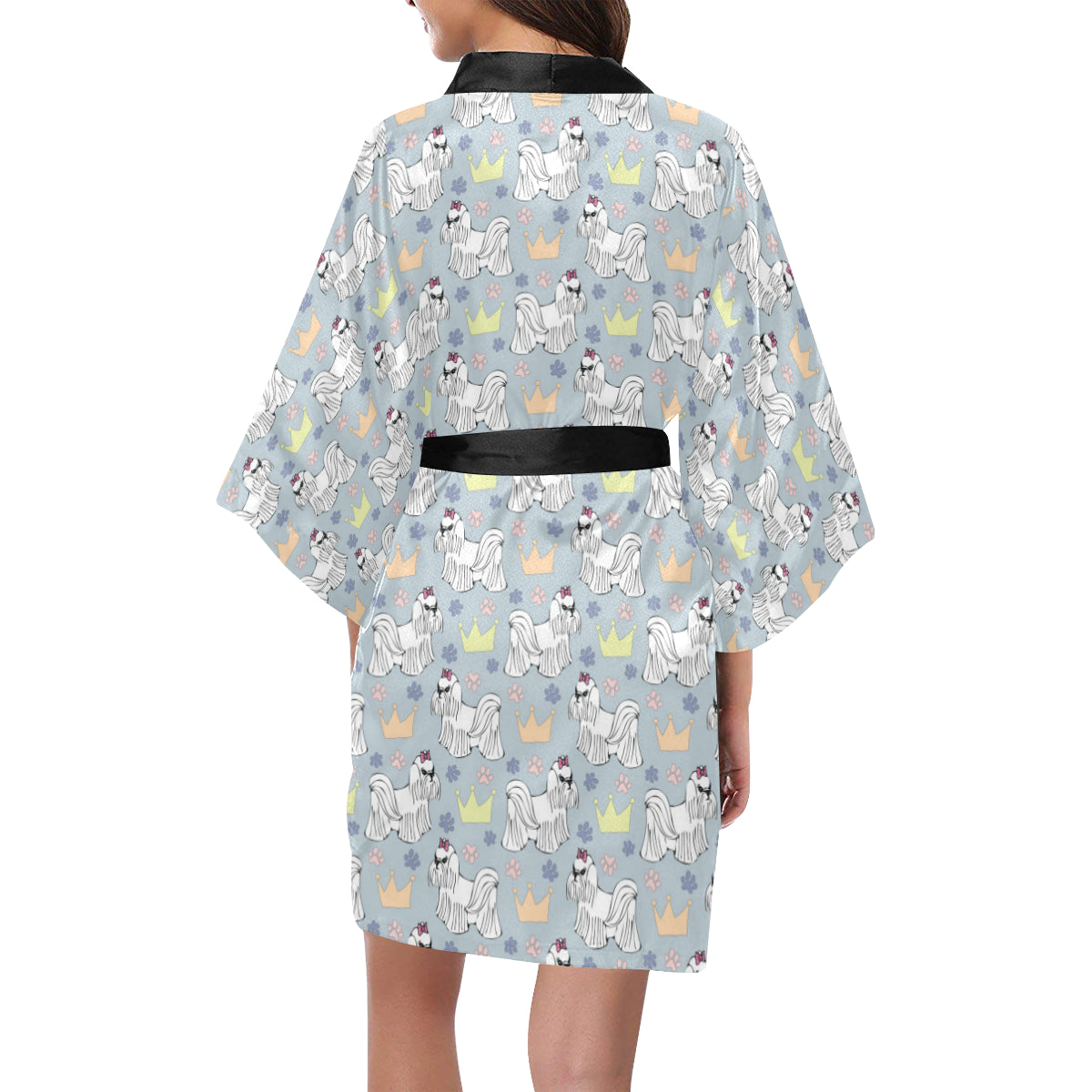 Maltese Pattern Print Design 04 Women's Short Kimono