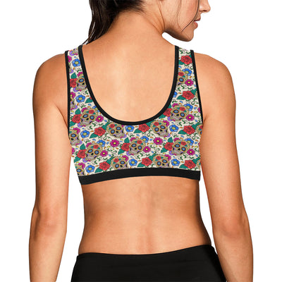 Sugar Skull Colorful Themed Print Sports Bra