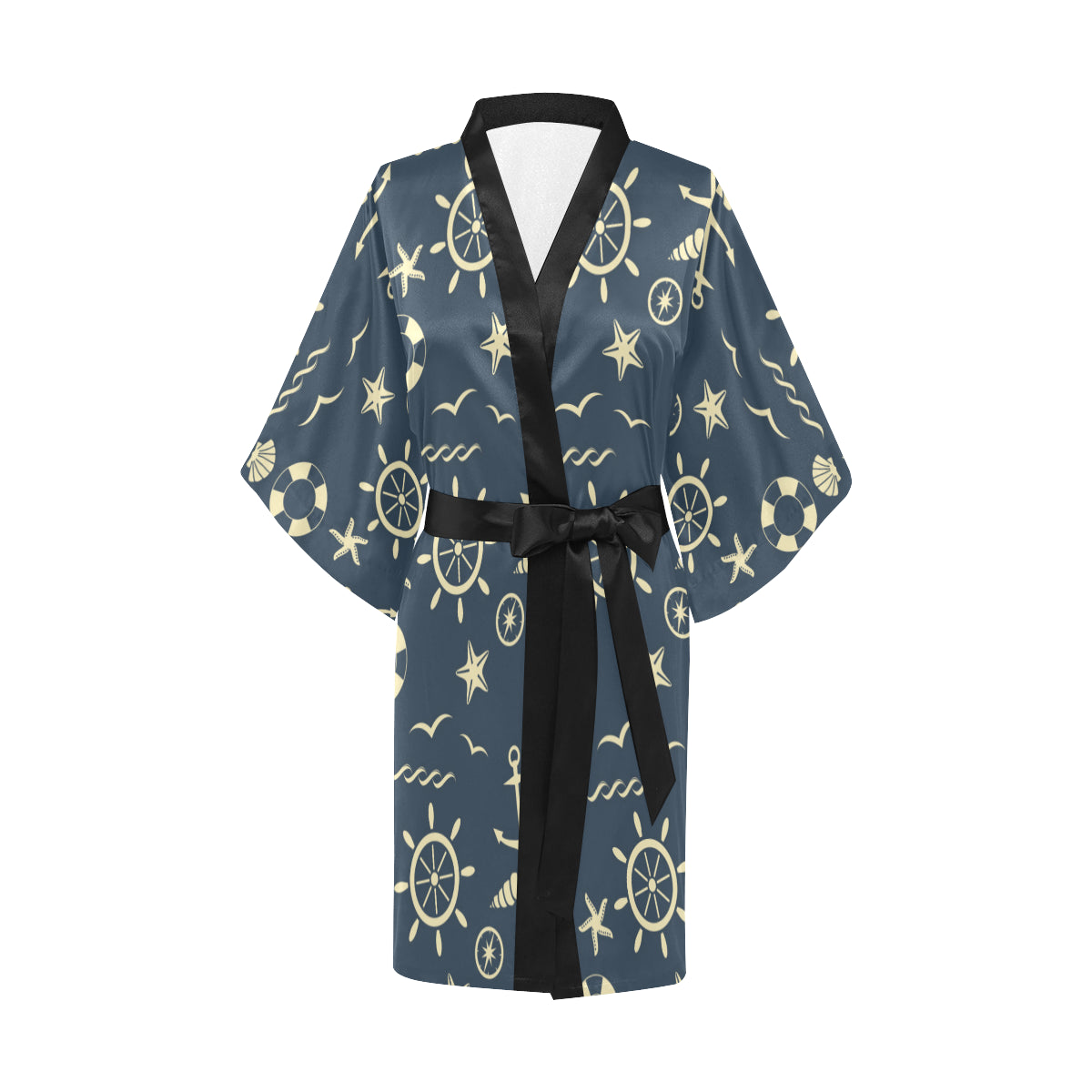 Nautical Pattern Print Design A01 Women's Short Kimono