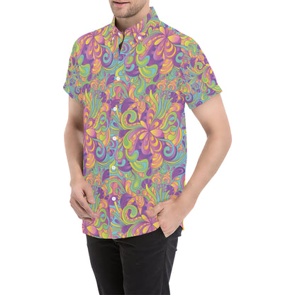 Psychedelic Mushroom Pattern Print Design A05 Men's Short Sleeve Button Up Shirt