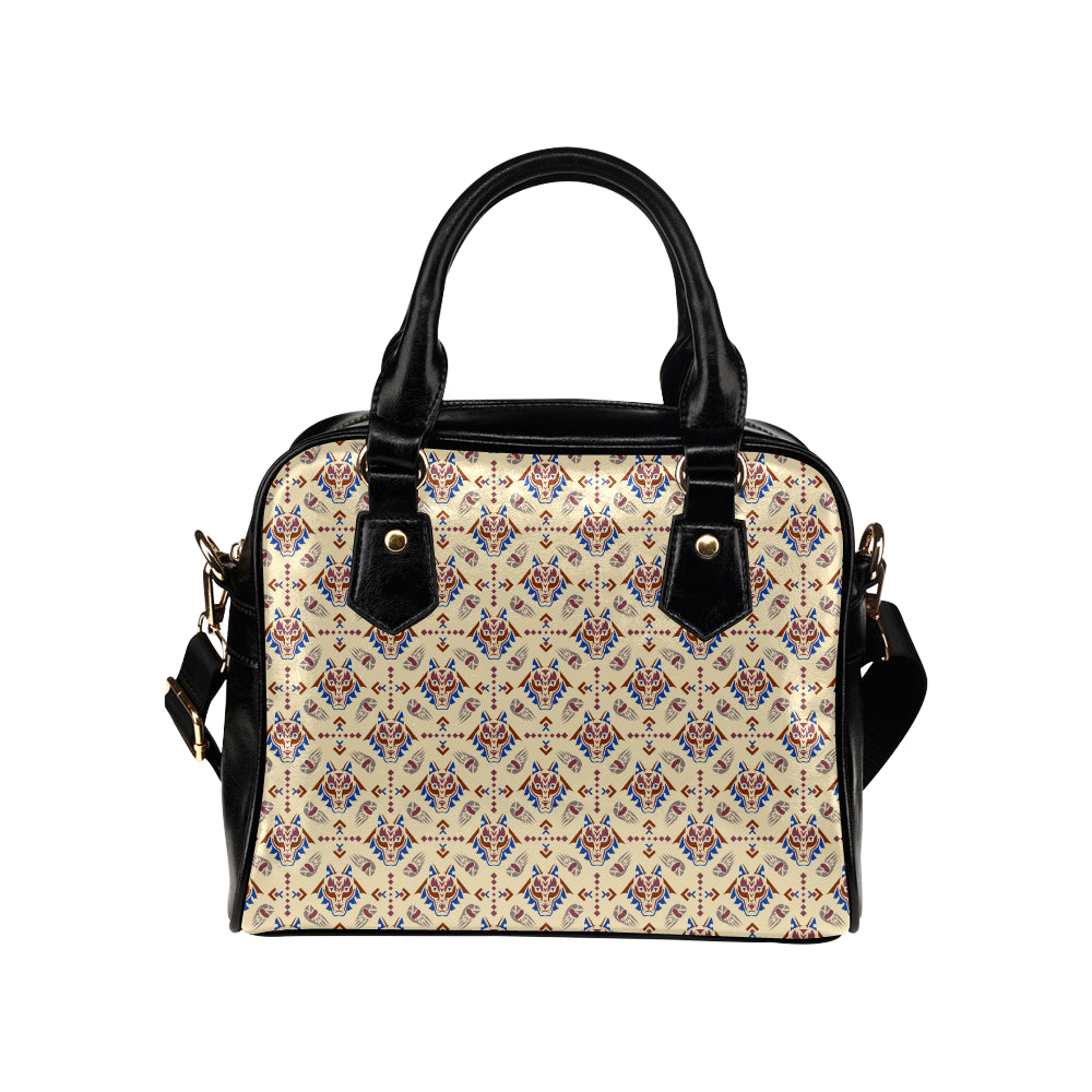 Aztec Wolf Pattern Print Design 03 Shoulder Handbag