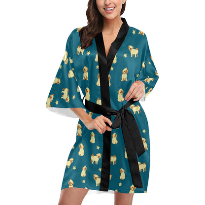 Pug Pattern Print Design A06 Women's Short Kimono