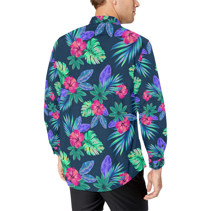Tropical Flower Pattern Print Design TF09 Men's Long Sleeve Shirt