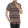 Ethnic Geometric Print Pattern Men's Short Sleeve Button Up Shirt