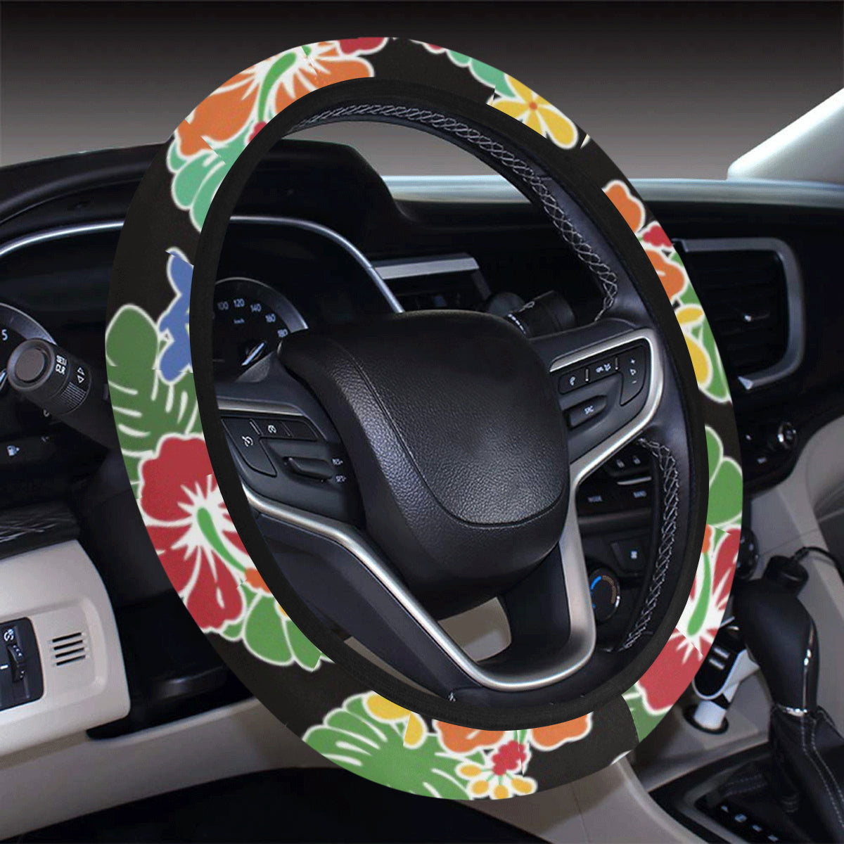 Hawaiian Themed Pattern Print Design H010 Steering Wheel Cover with Elastic Edge
