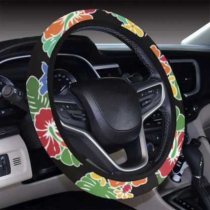 Hawaiian Themed Pattern Print Design H010 Steering Wheel Cover with Elastic Edge