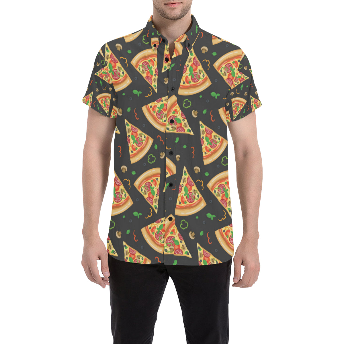Pizza Pattern Print Design A02 Men's Short Sleeve Button Up Shirt