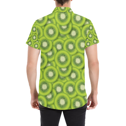 Kiwi Pattern Print Design KW01 Men's Short Sleeve Button Up Shirt