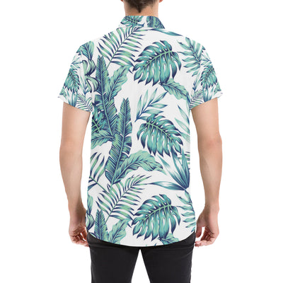 Pattern Tropical Palm Leaves Men's Short Sleeve Button Up Shirt