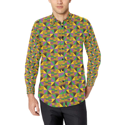 Kente Triangle Design African Print Men's Long Sleeve Shirt