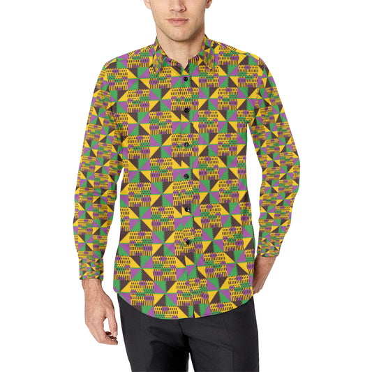 Kente Triangle Design African Print Men's Long Sleeve Shirt