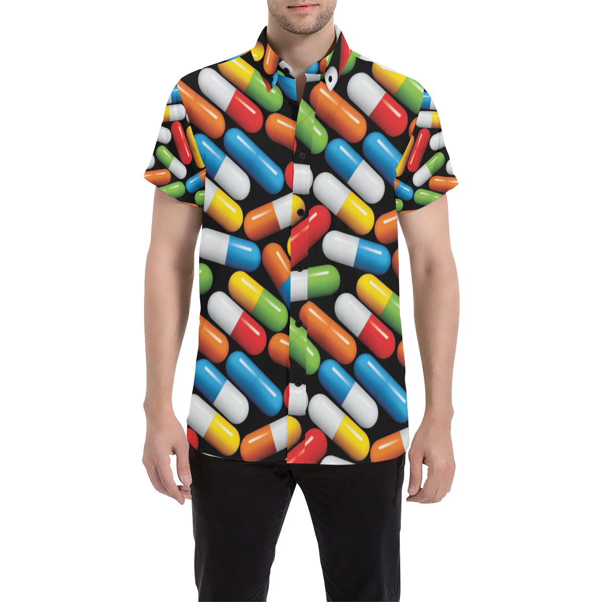 Pill Pattern Print Design A02 Men's Short Sleeve Button Up Shirt