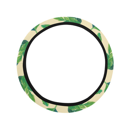 Banana Leaf Pattern Print Design 01 Steering Wheel Cover with Elastic Edge