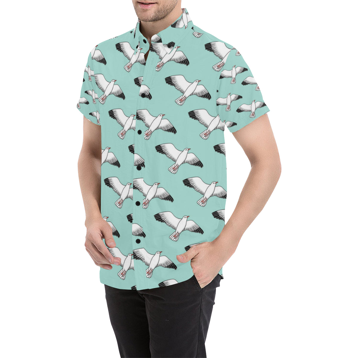 Pigeon Pattern Print Design 02 Men's Short Sleeve Button Up Shirt