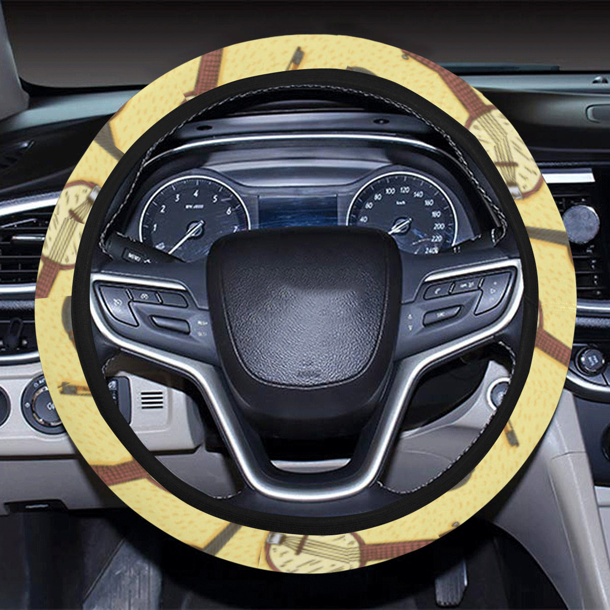 Banjo Violin Pattern Print Design 01 Steering Wheel Cover with Elastic Edge
