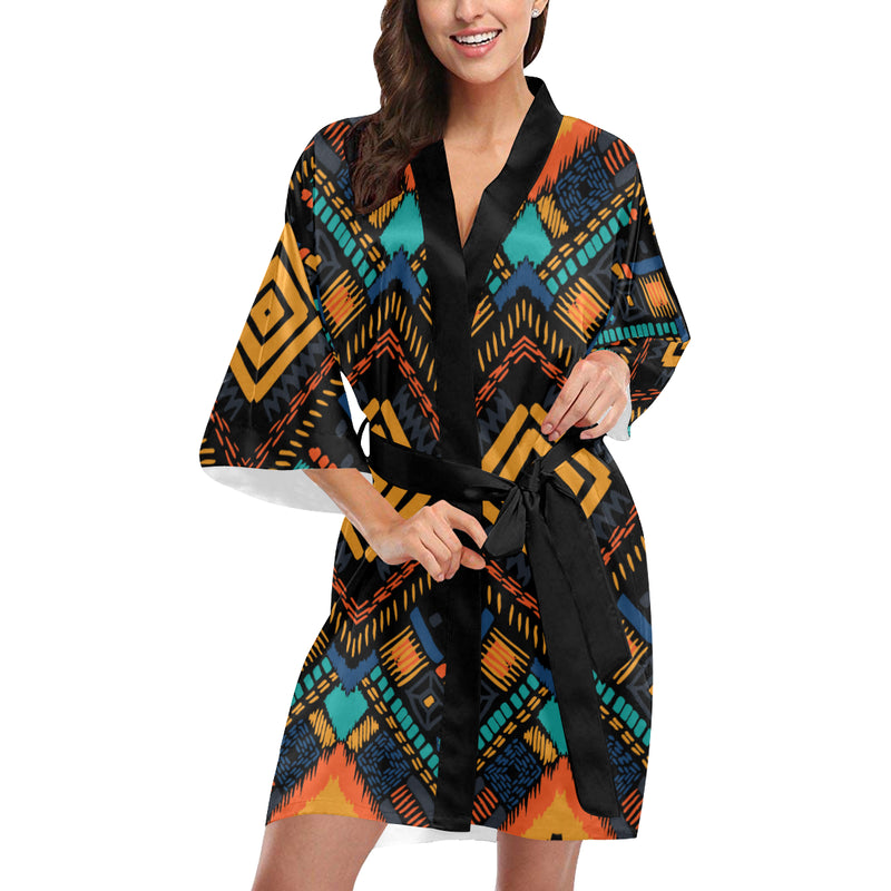 Kente Pattern Print Design 05 Women's Short Kimono