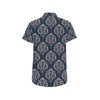 Damask Blue Luxury Print Pattern Men's Short Sleeve Button Up Shirt