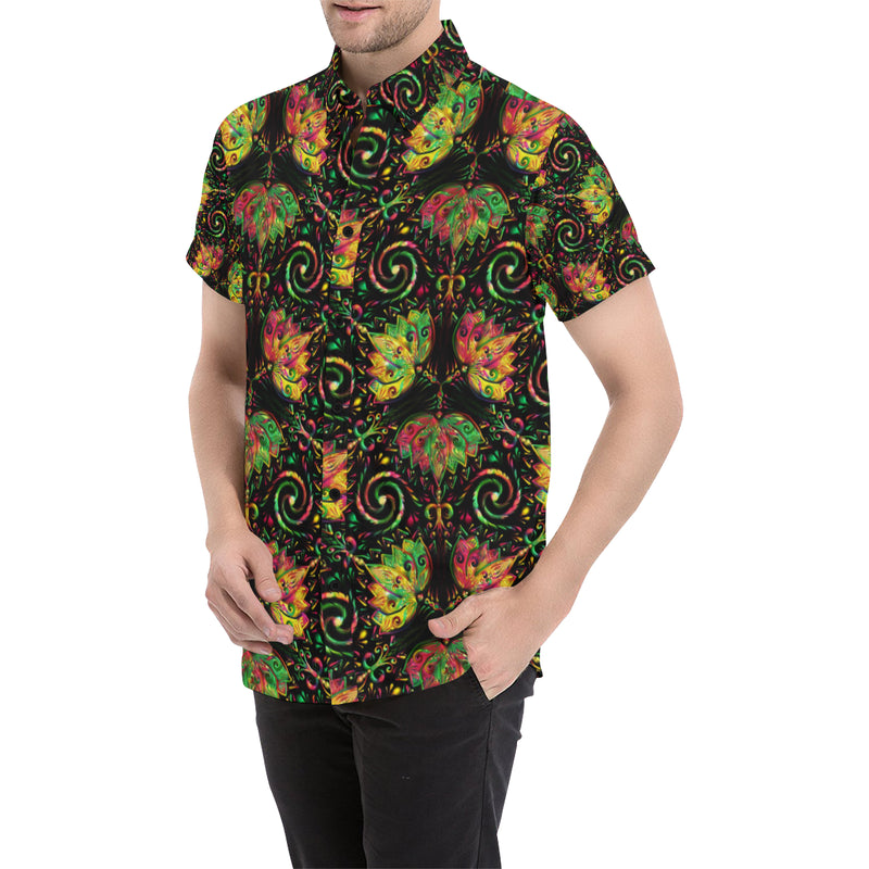 lotus Boho Pattern Print Design LO09 Men's Short Sleeve Button Up Shirt