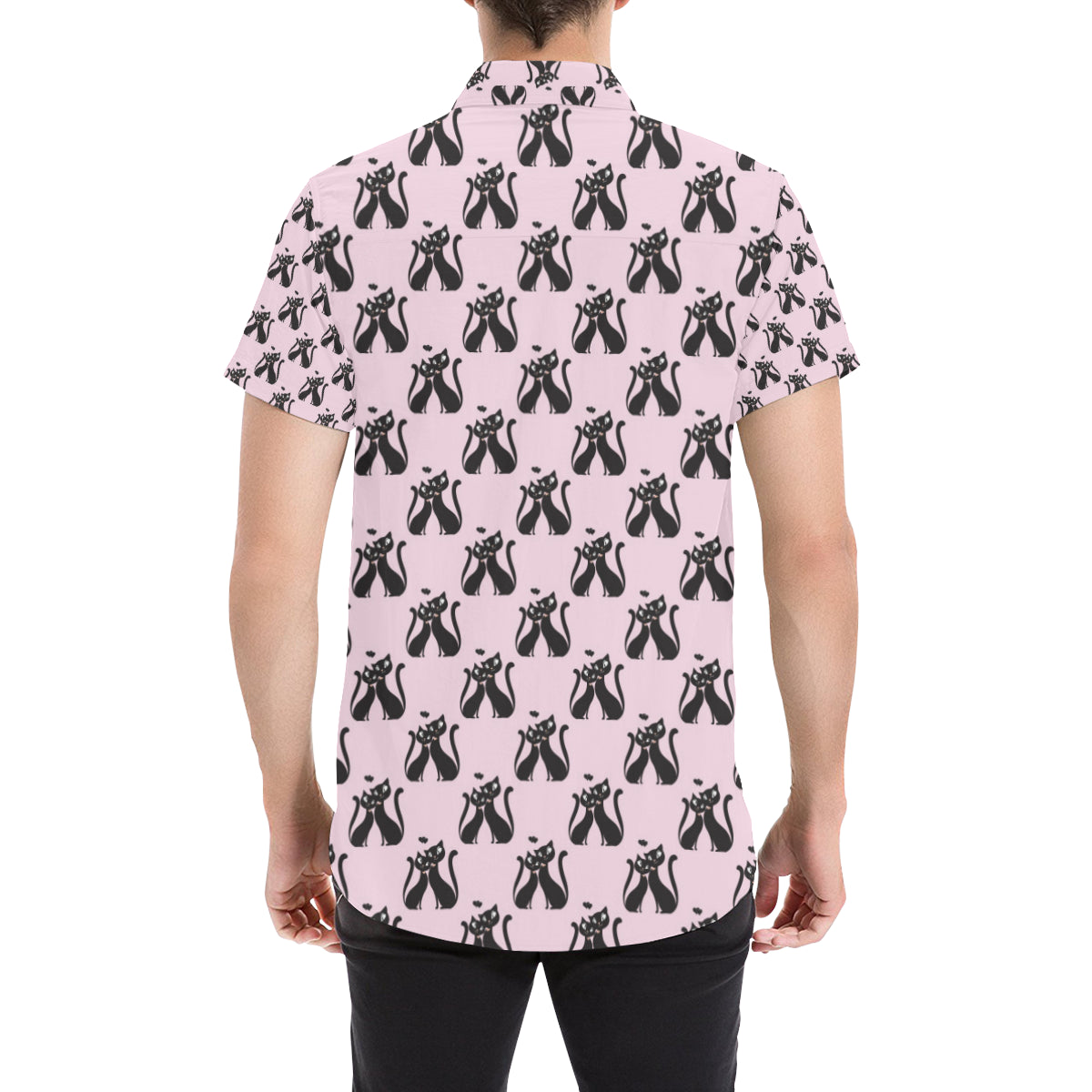 Black Cat Pattern Print Design 01 Men's Short Sleeve Button Up Shirt