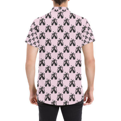 Black Cat Pattern Print Design 01 Men's Short Sleeve Button Up Shirt
