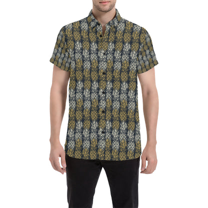 Pineapple Print Design Pattern Men's Short Sleeve Button Up Shirt