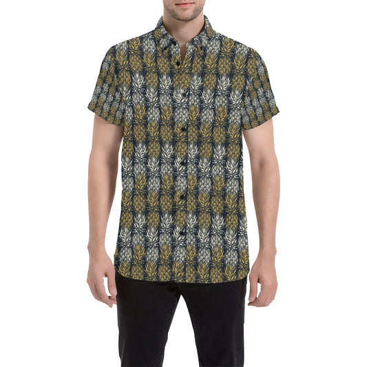 Pineapple Print Design Pattern Men's Short Sleeve Button Up Shirt