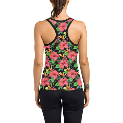 Red Hibiscus Pattern Print Design HB07 Women's Racerback Tank Top