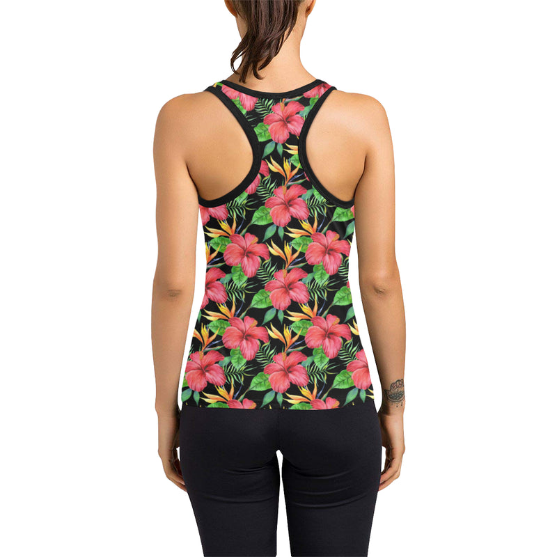 Red Hibiscus Pattern Print Design HB07 Women's Racerback Tank Top