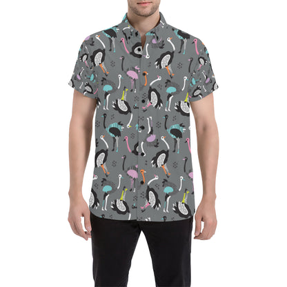 Ostrich Pattern Print Design 01 Men's Short Sleeve Button Up Shirt
