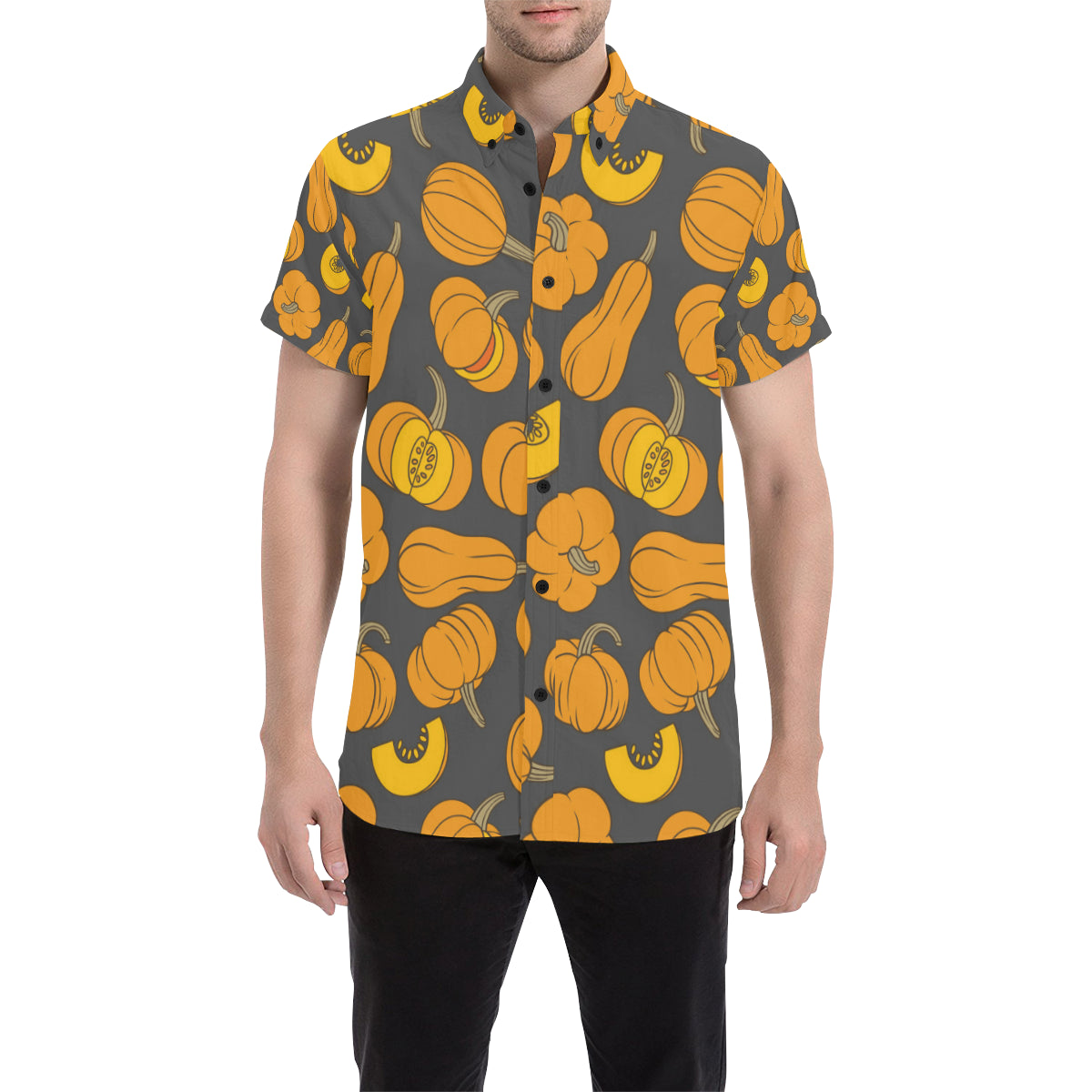 Pumpkin Pattern Print Design A03 Men's Short Sleeve Button Up Shirt