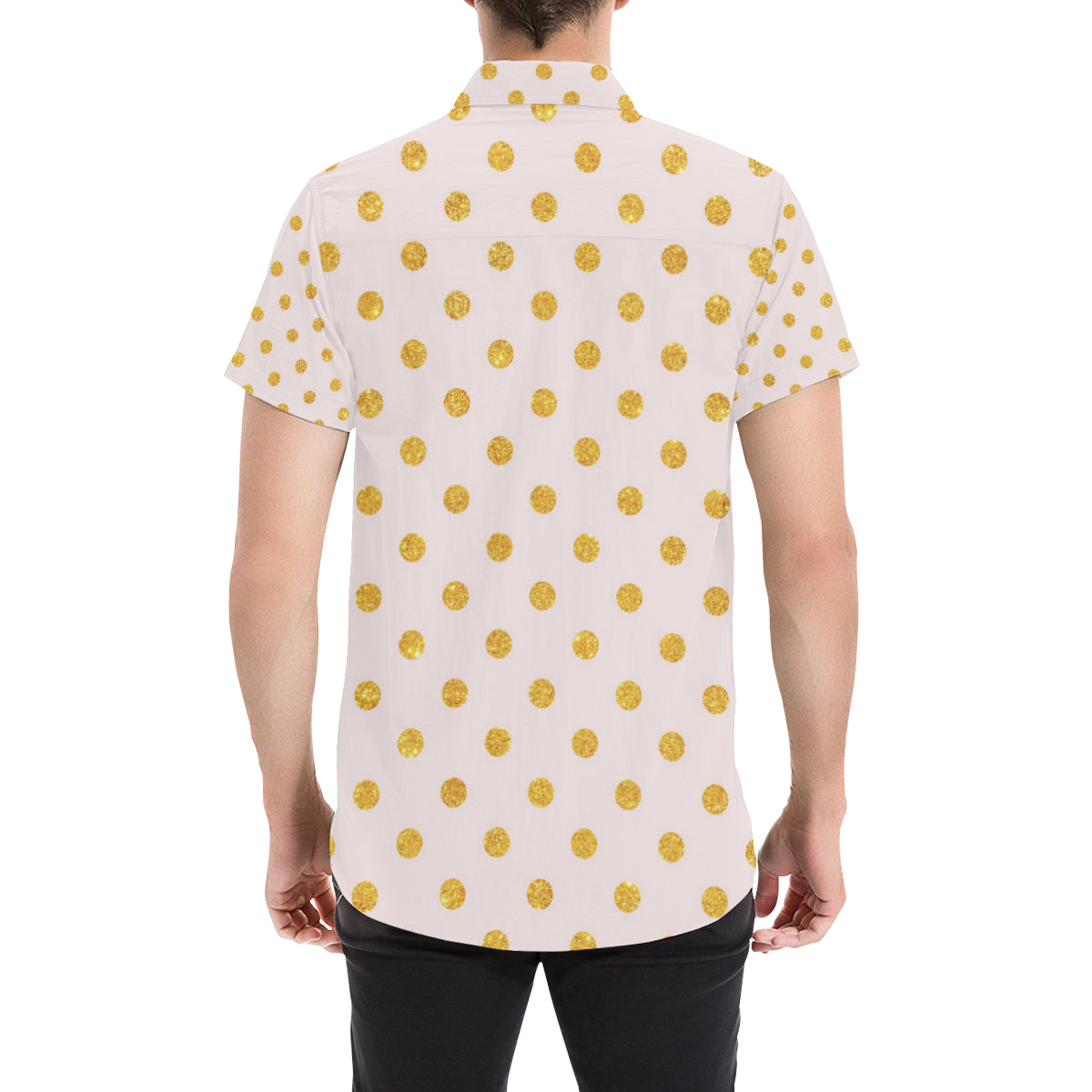Polka Dot Gold Pink Pattern Print Design 01 Men's Short Sleeve Button Up Shirt