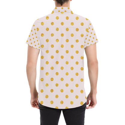 Polka Dot Gold Pink Pattern Print Design 01 Men's Short Sleeve Button Up Shirt