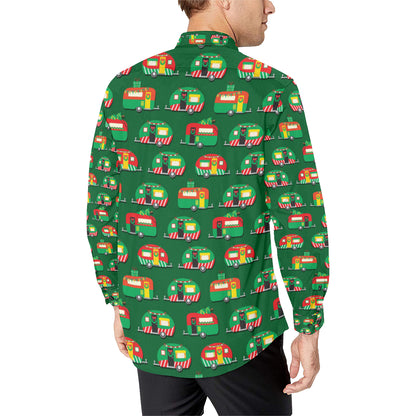 Camper Camping Christmas Themed Print Men's Long Sleeve Shirt