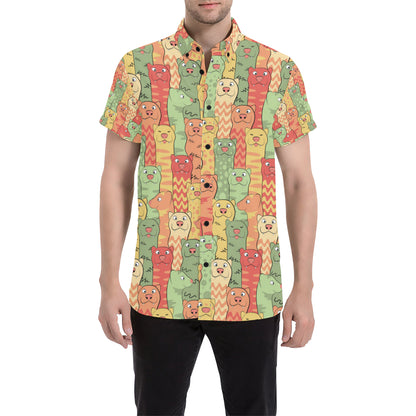 Ferret Pattern Print Design 01 Men's Short Sleeve Button Up Shirt