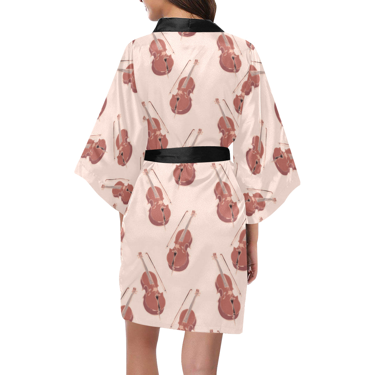Cello Pattern Print Design 03 Women's Short Kimono